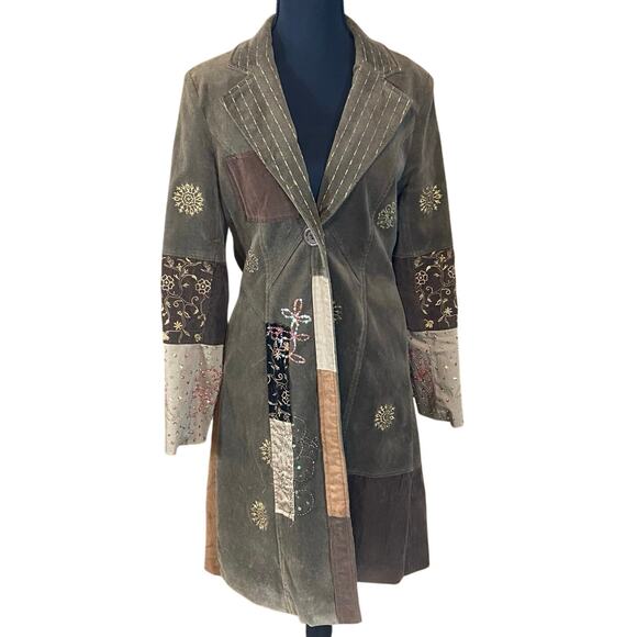 Runway 101 Patchwork Embroidered Boho Duster Coat Jacket Large Festival Artsy - Picture 1 of 9